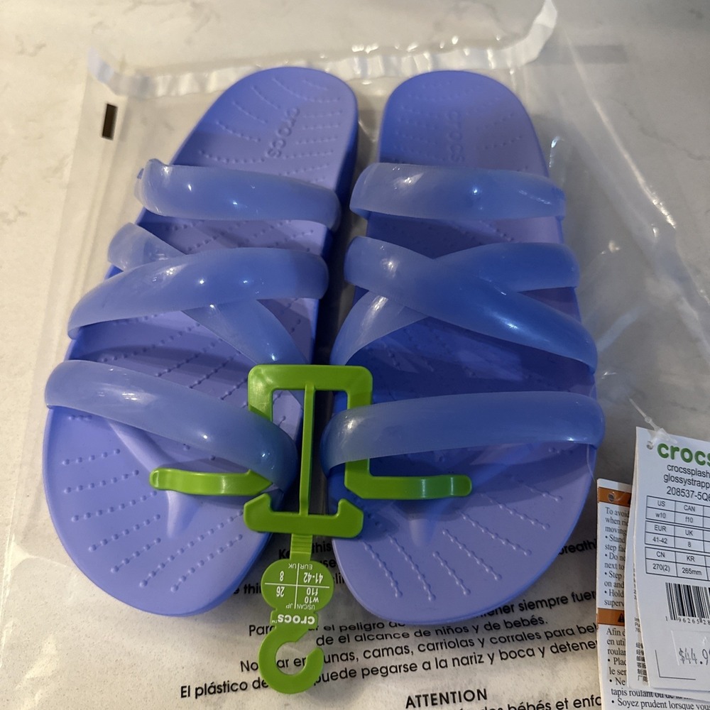 WOMEN'S CROCS MOON JELLY PURPLE GLOSSY STRAPPY FLIP FLOP SANDALS SIZE 10 NWT